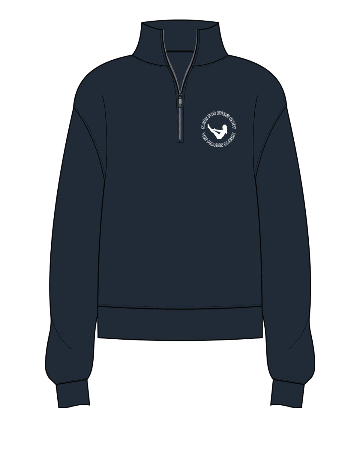 The Womens 1/4 Zip - Navy - Pilates Baddie - Left Chest Round - Printed - White
