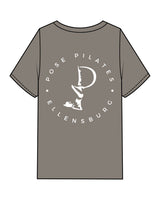 The Womens Heavyweight Tee - Washed Gray - Pose Pilates - Center Chest - Back Round - White Printed