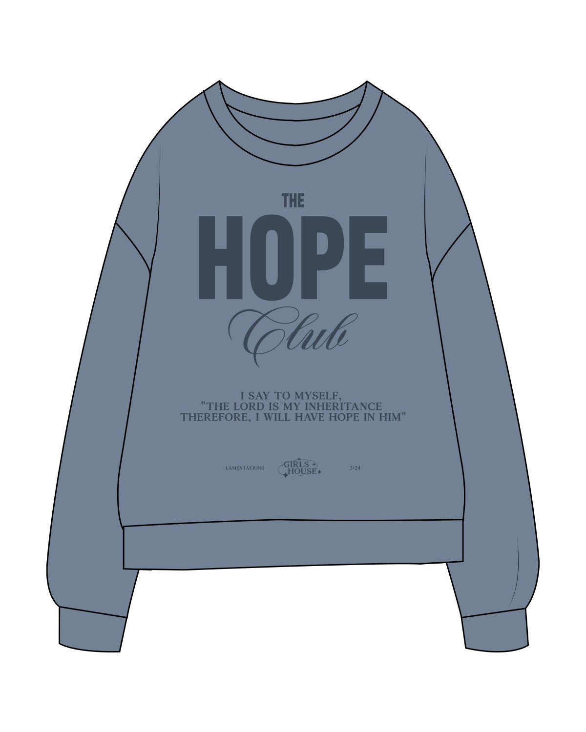 The Midweight Unisex Crewneck - Washed Slate - GODS HOUSE - Front Center Stacked - Printed - Tone on Tone
