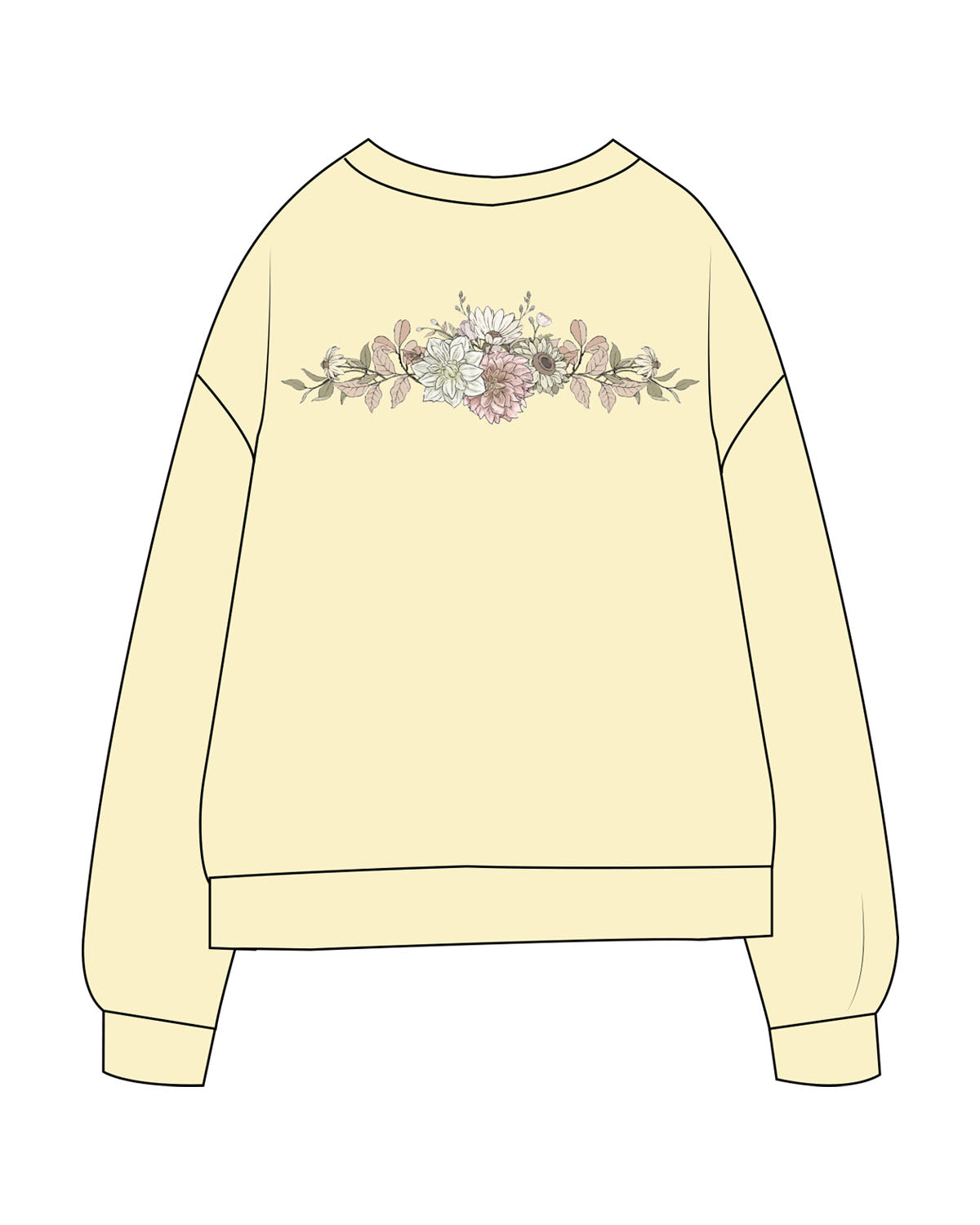 The Midweight Unisex Crewneck - Washed Yellow - THE BLOOMERIE LLC - Left Chest & Back Image - Printed - Full Color