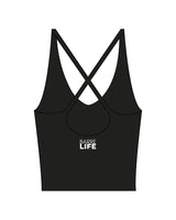 The Sporty Strappy Tank - Black - Barre Life - Back Center - Printed - White