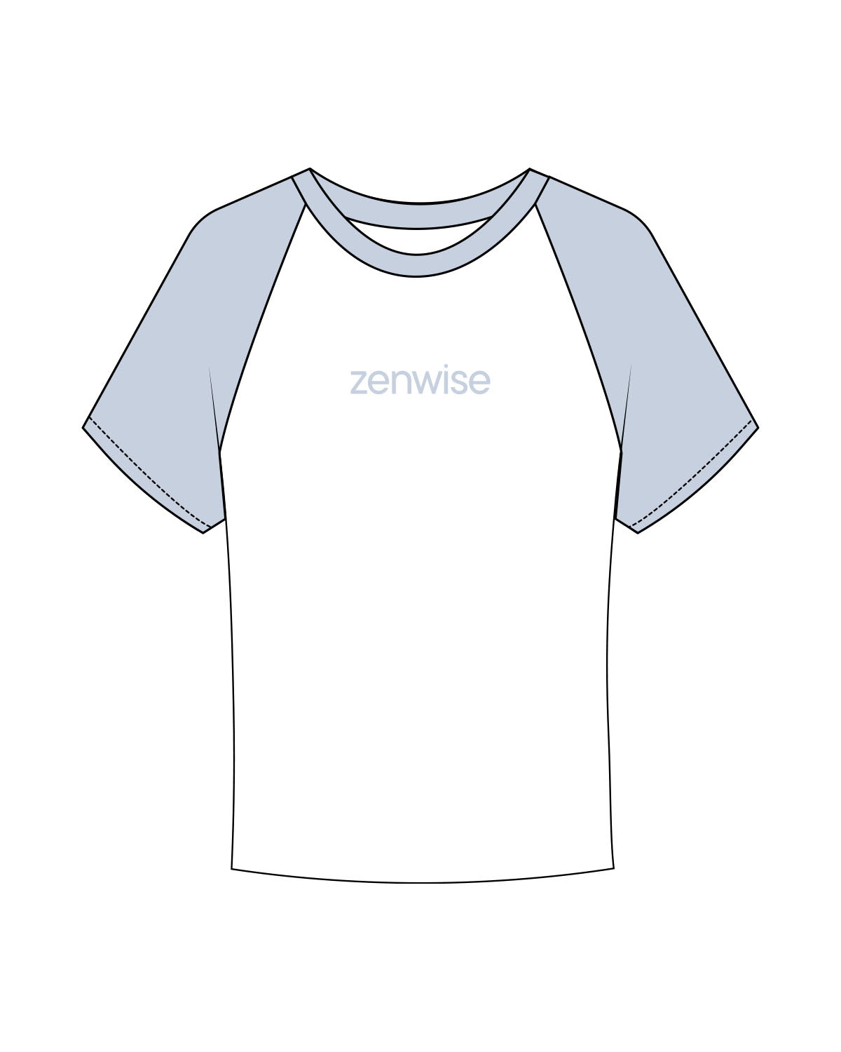 The Micro Rib Baby Tee - White / Baby Blue - Zenwise - Center Chest - Printed - Blue
