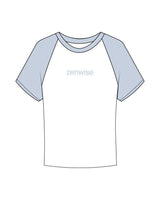 The Micro Rib Baby Tee - White / Baby Blue - Zenwise - Center Chest - Printed - Blue