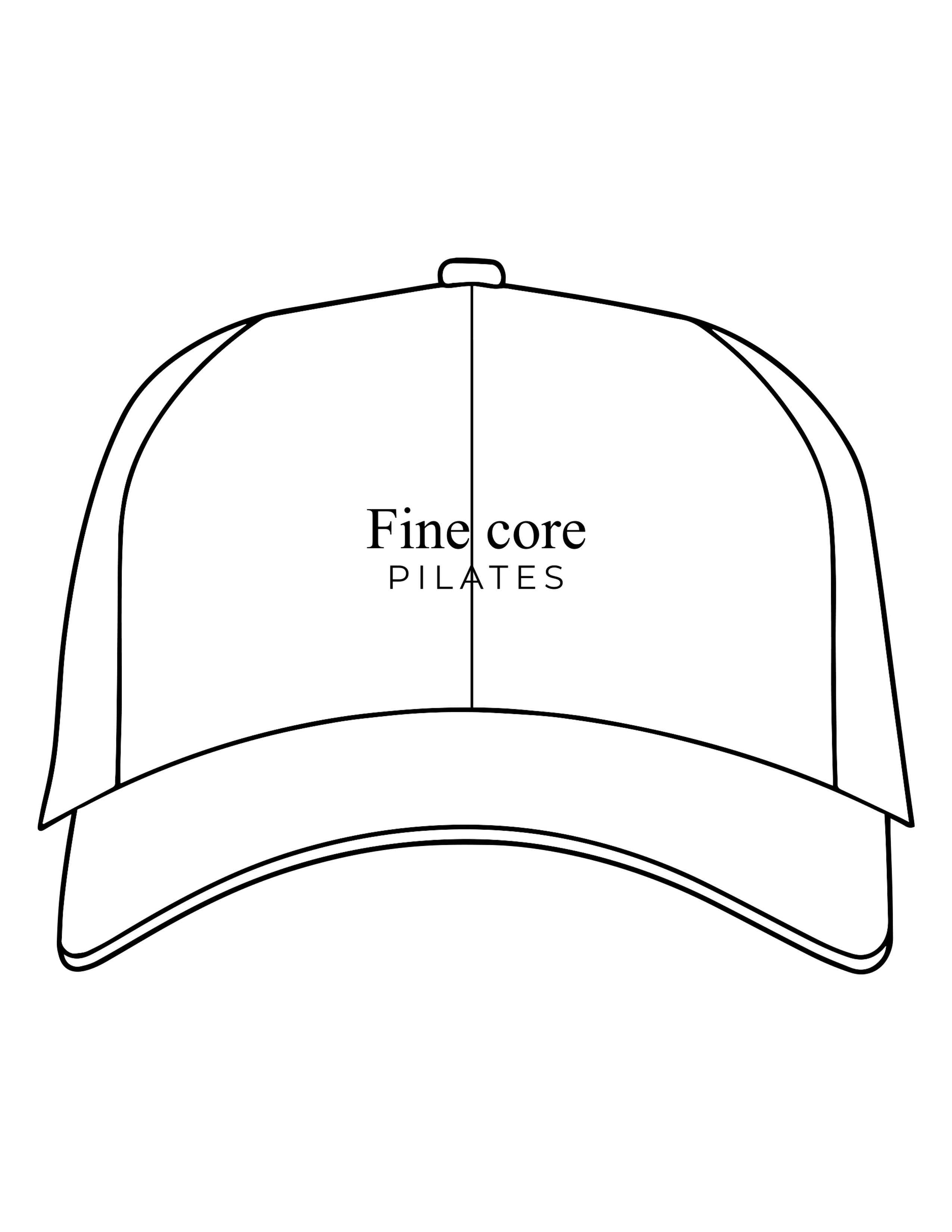 The Performance Hat - White - Fine Core Pilates - Center Crown Stacked - Embroidered - Black