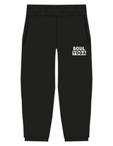 The Kids Sweatpants - Black - SOUL YOGA - Left Leg Stacked - Printed - White