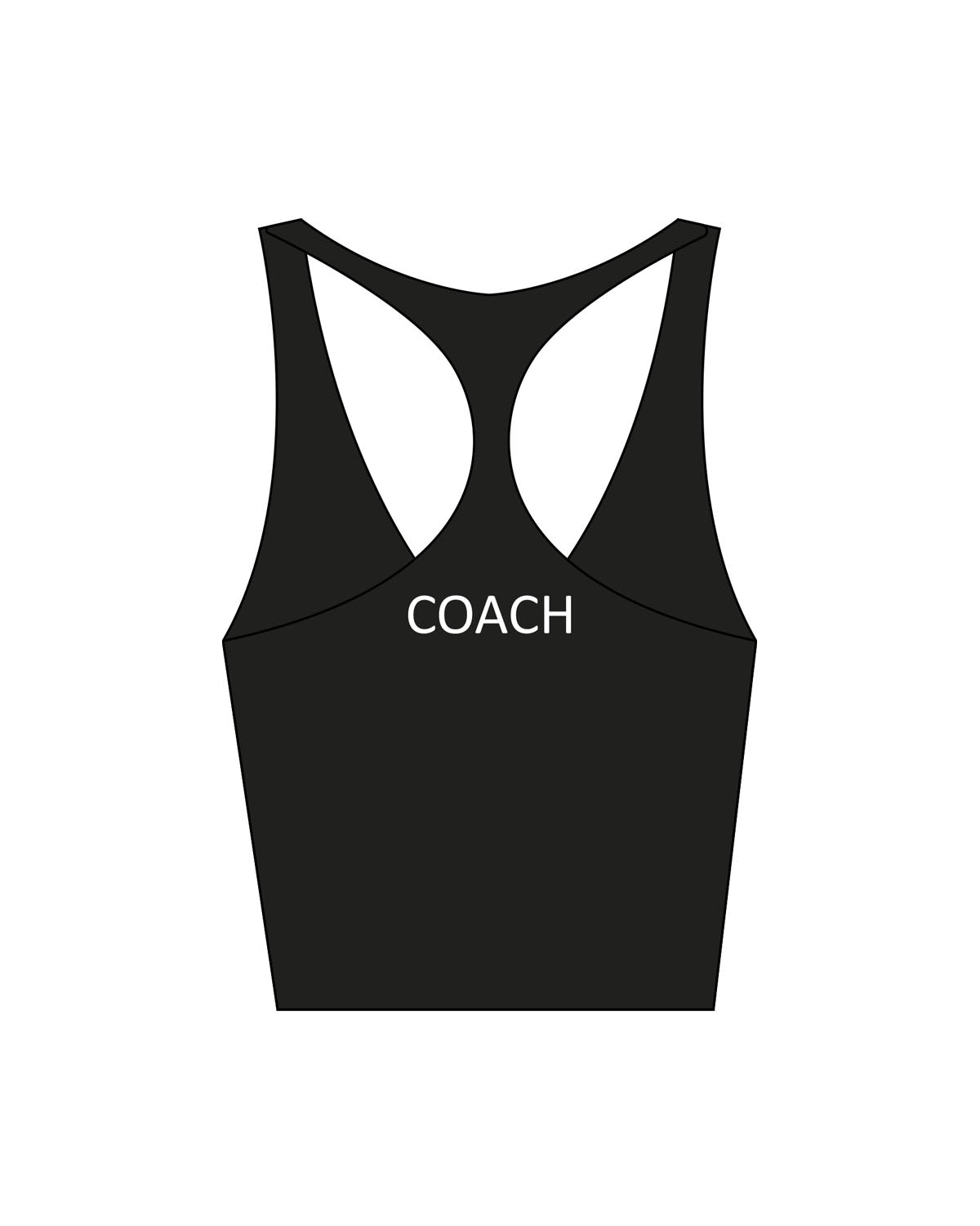 The Racer Tank - Black - Krista - Left Chest - Back "Coach" - Printed - White
