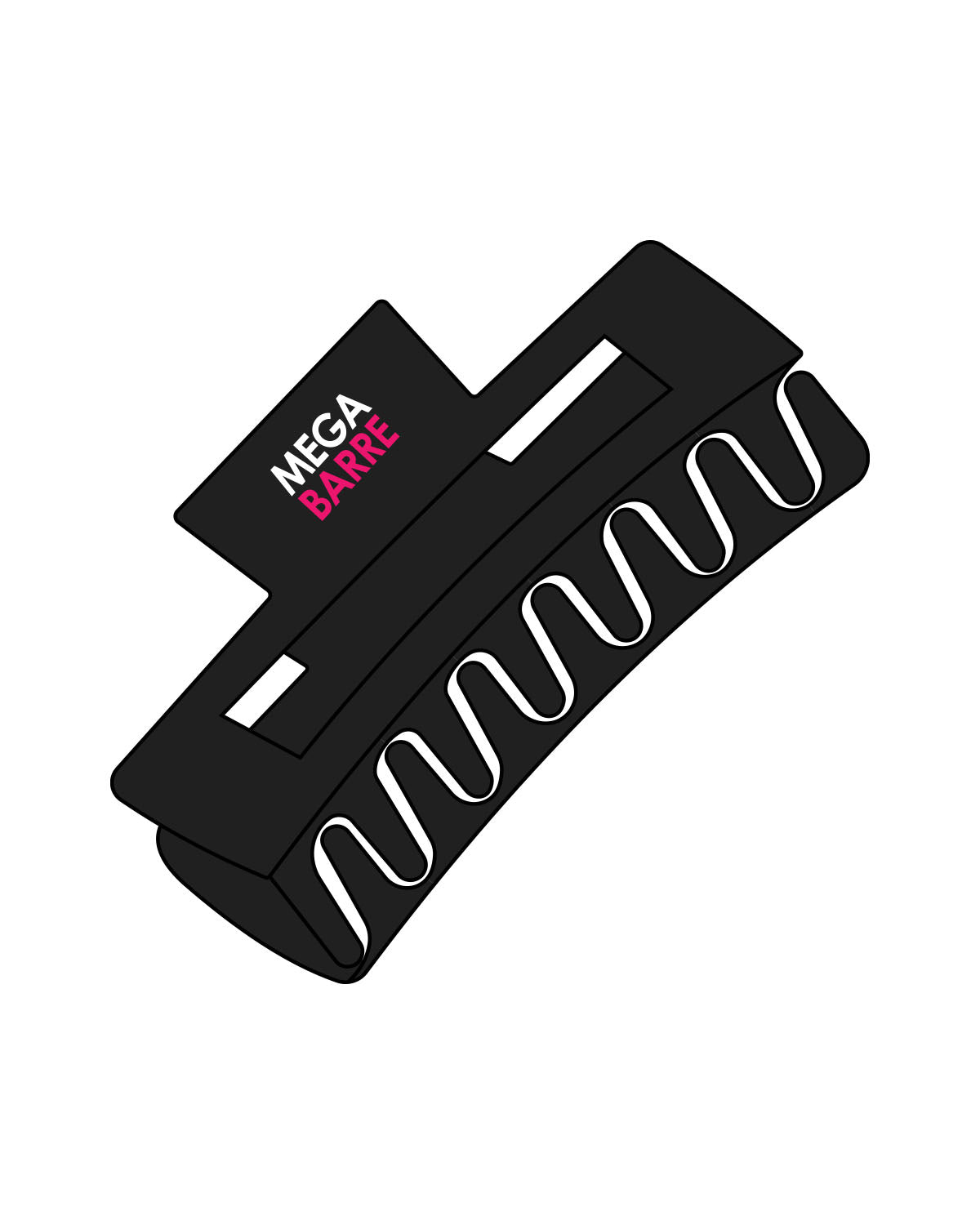 The Claw Hair Clip - Black - MegaBarre - Top Logo - Printed - Full Color