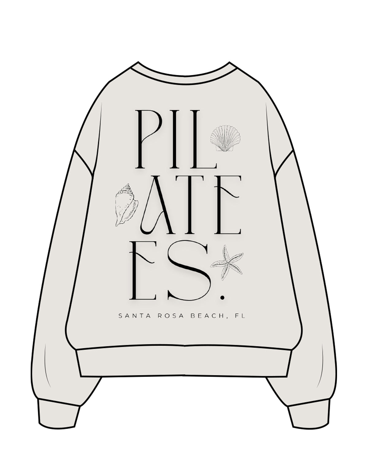 The Womens Crewneck - Washed Bone - Treadformer 30A - Chest Stacked - Back Stacked - Full Color