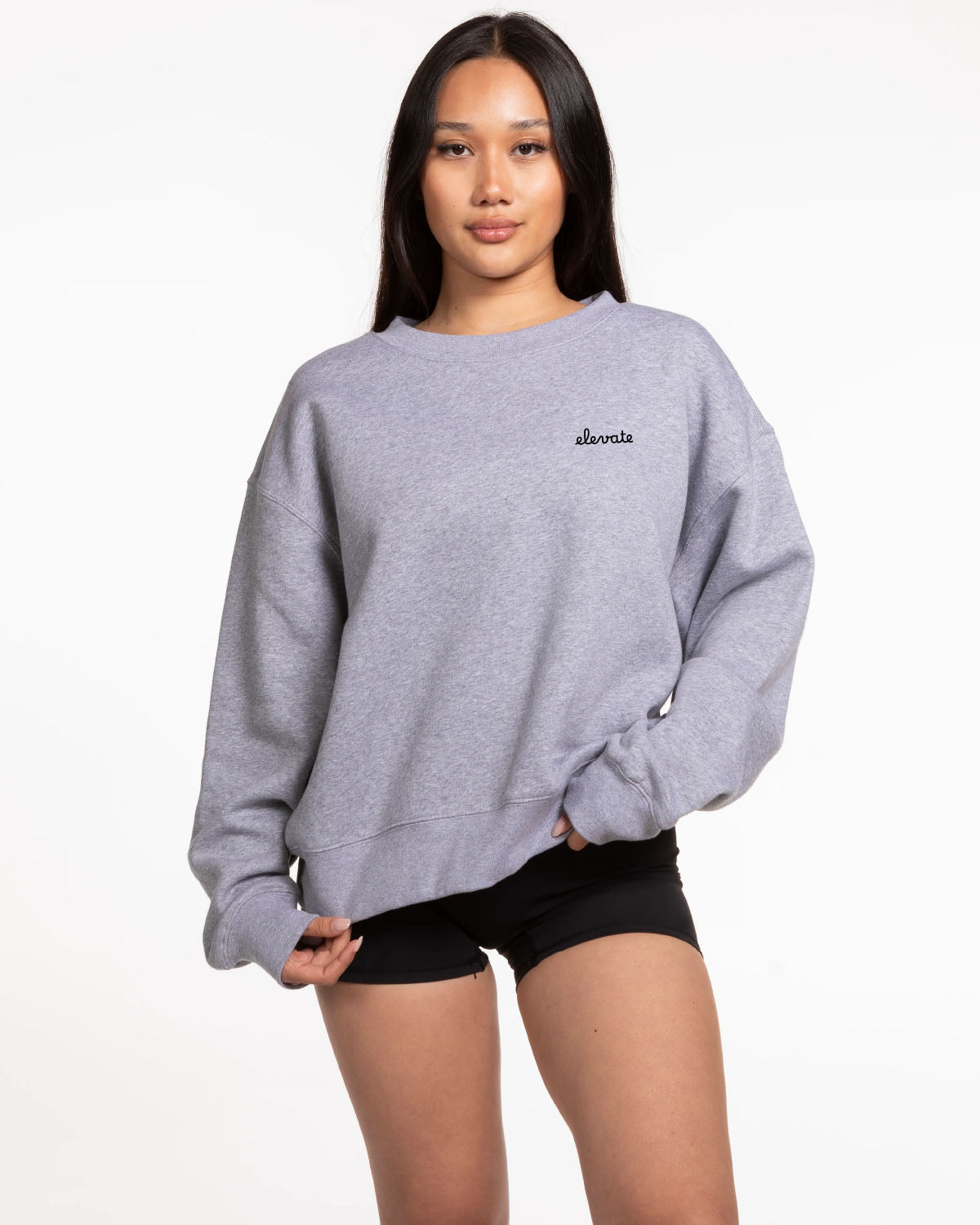 The Womens Crewneck - Heather - Elevate Pilates - Left Chest - "elevate" Logo - Embroidered - Black