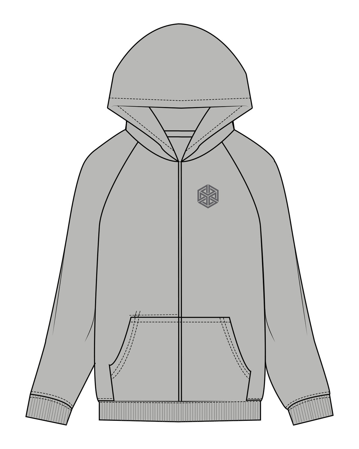The Recycled Unisex Zip Hoodie - Heather - Club Body - Left Chest - Back Center Stacked - Printed - Charcoal