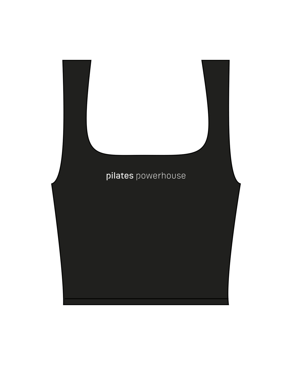 The Square Neck Tank - Black - Pilates Powerhouse - Center Chest - Printed - White
