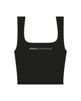 The Square Neck Tank - Black - Pilates Powerhouse - Center Chest - Printed - White