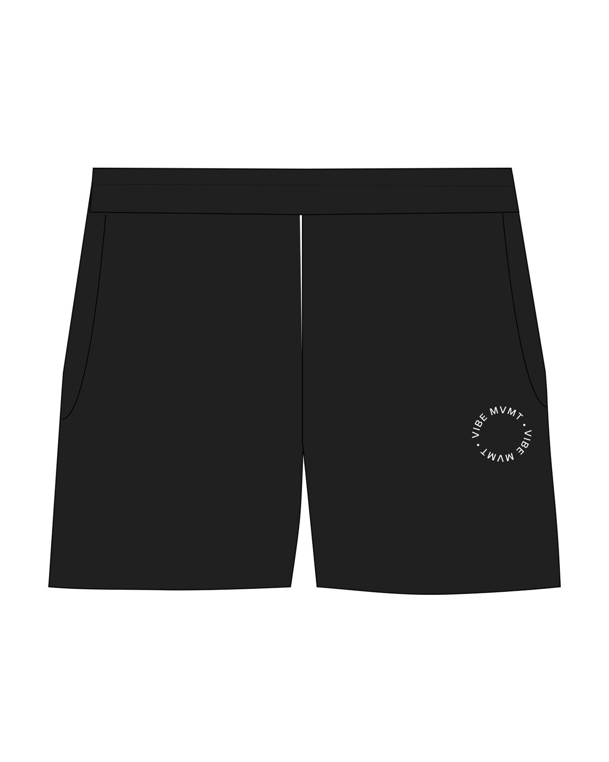 The Womens Jogger Shorts - Black - Vibe Barre - Left Leg Circular - Printed - White