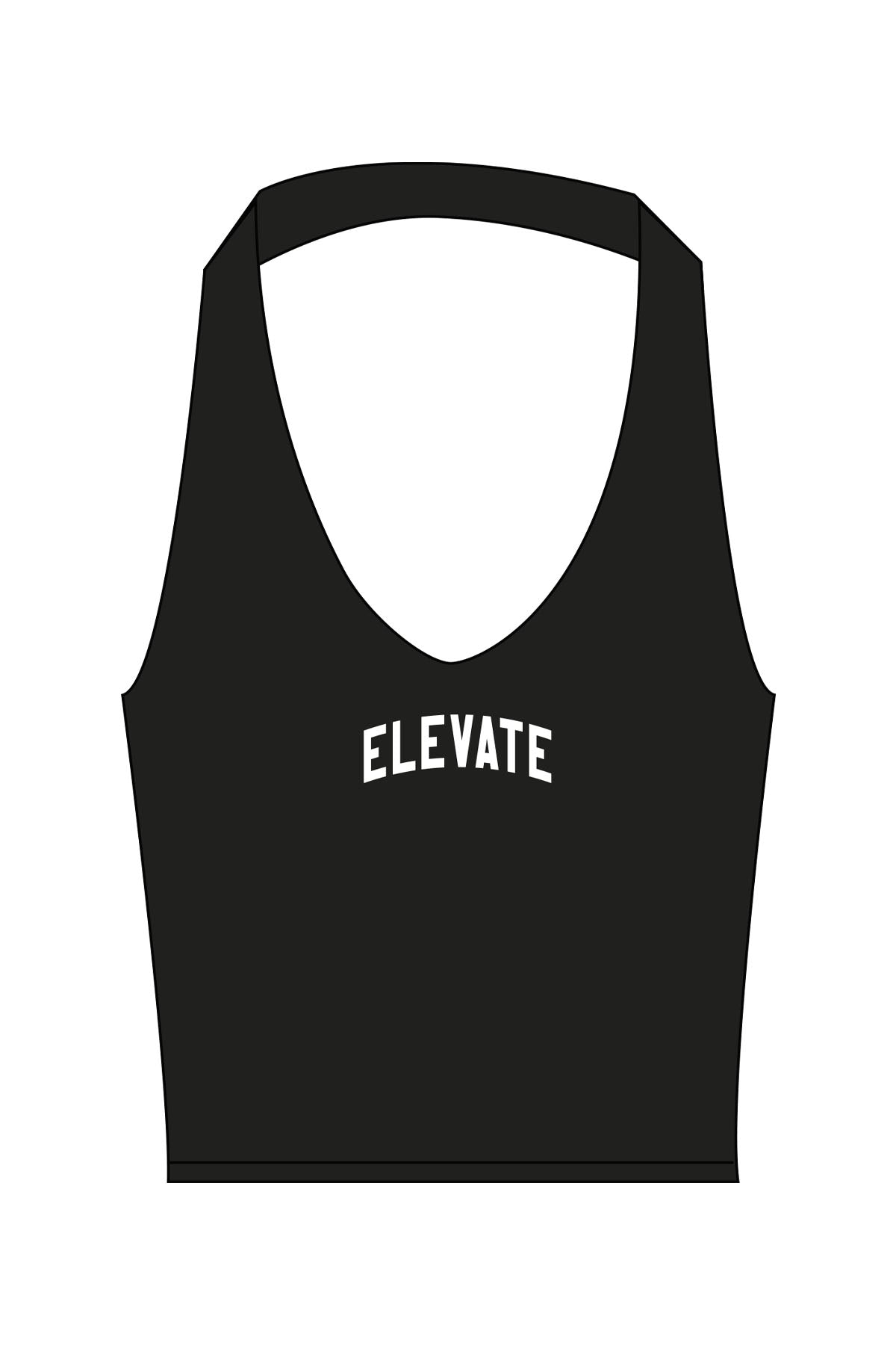 The Halter Tank - Black - Elevate Pilates - Center Chest Arc - Printed - White