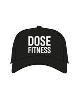 The 5 Panel Trucker Hat - Black - Dose Fitness - Center Crown Stacked - Embroidered - White