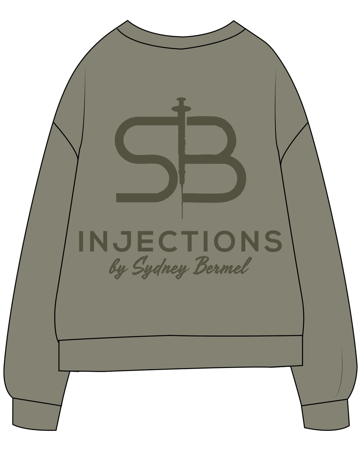 The Womens Heavyweight Crewneck - Eucalyptus - Injections by SB - Left Chest & Back Stacked - Printed - Tone on Tone