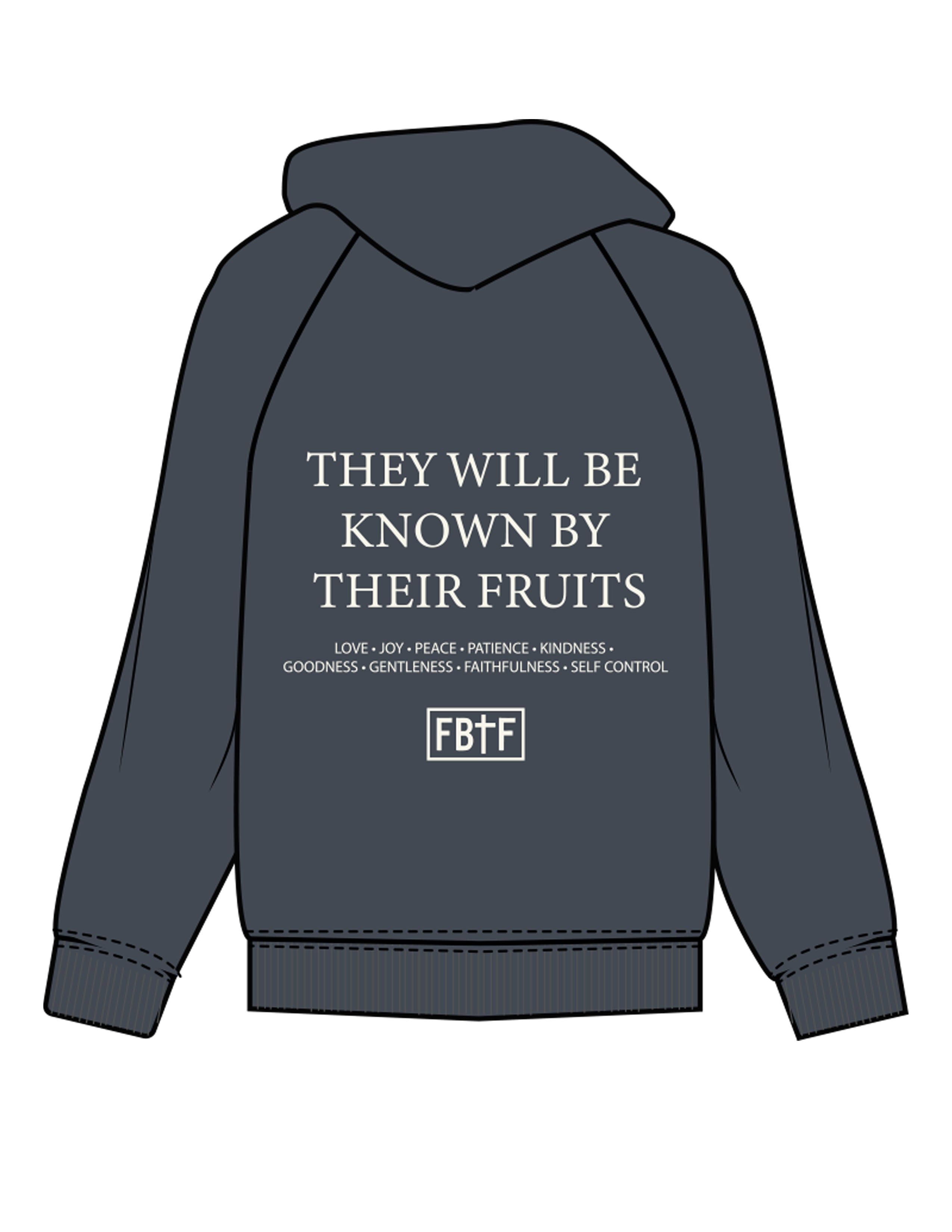 The Mens Classic Hoodie - Petrol - Fed By The Fruit - Chest Stacked & Back Stacked - Printed - Off White