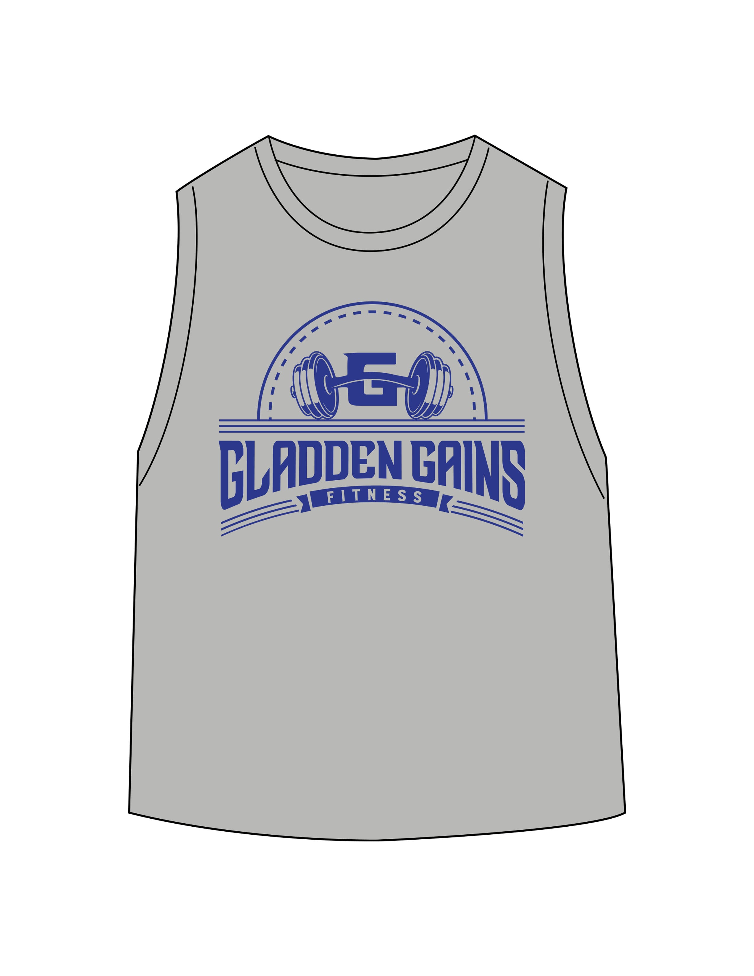 The Daily Crop Tank - Heather Gray - Gladden Gains - Center Chest & Upper Back - Printed - Blue