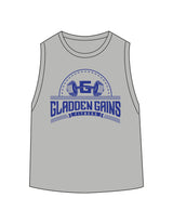 The Daily Crop Tank - Heather Gray - Gladden Gains - Center Chest & Upper Back - Printed - Blue