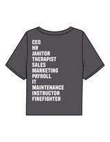The Boxy Crop Tee - Charcoal - Fit Biz Strategies - Left Chest Stacked & Back Stacked - Printed - White