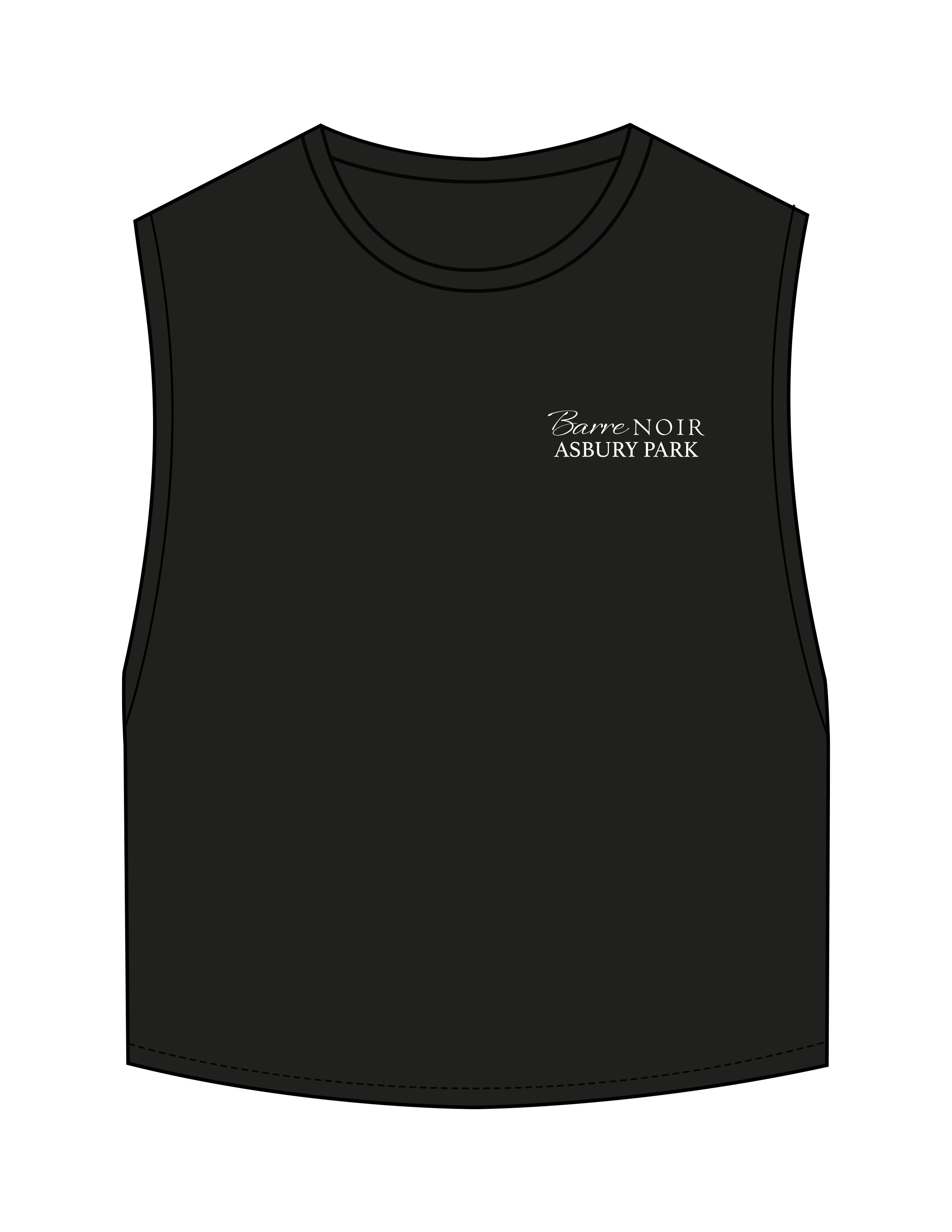 The Crop Muscle Tank - Black - Pilates Method/Barre Noir - Left Chest Stacked - Embroidered - White
