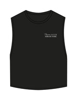 The Crop Muscle Tank - Black - Pilates Method/Barre Noir - Left Chest Stacked - Embroidered - White