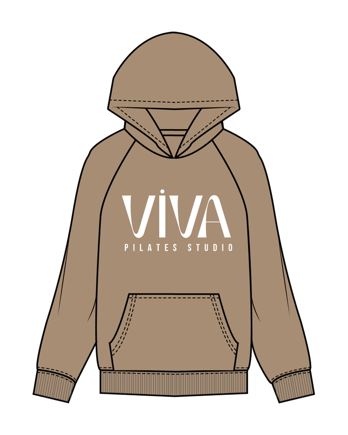 The Mens Hoodie - Sand - Viva Pilates - Center Chest Stacked - Printed - White