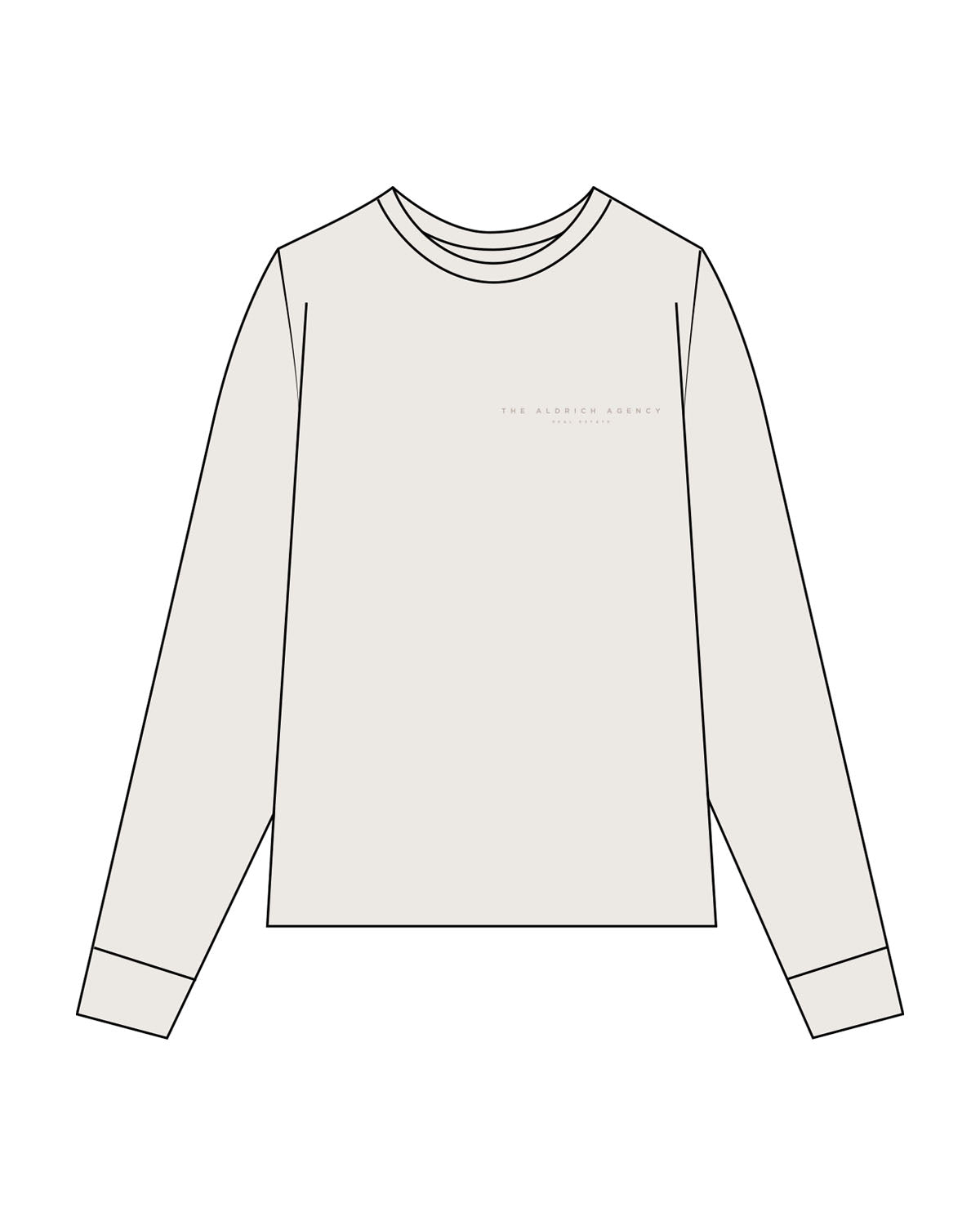 The Mens Long Sleeve - Bone - Aldrich Agency - Left Chest Stacked & Center Back Stacked - Printed - Tone on Tone