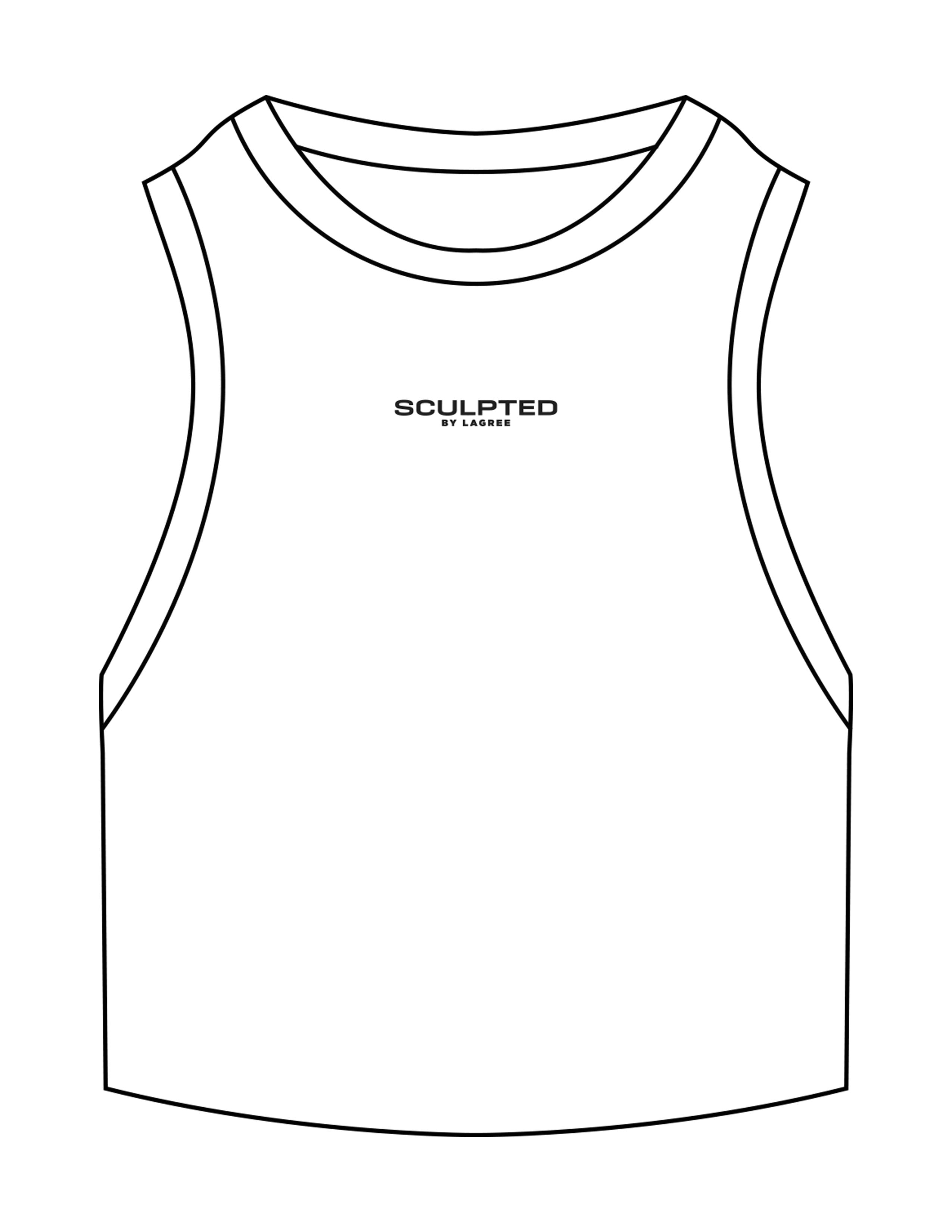 The Ribbed Crop Tank - White - Sculpted By Lagree - Center Chest - Embroidered - Black
