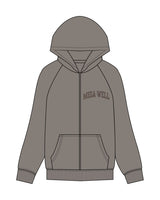 The Womens Zip Hoodie - Washed Gray - Mega Well - Left Chest - Printed - Tone on Tone