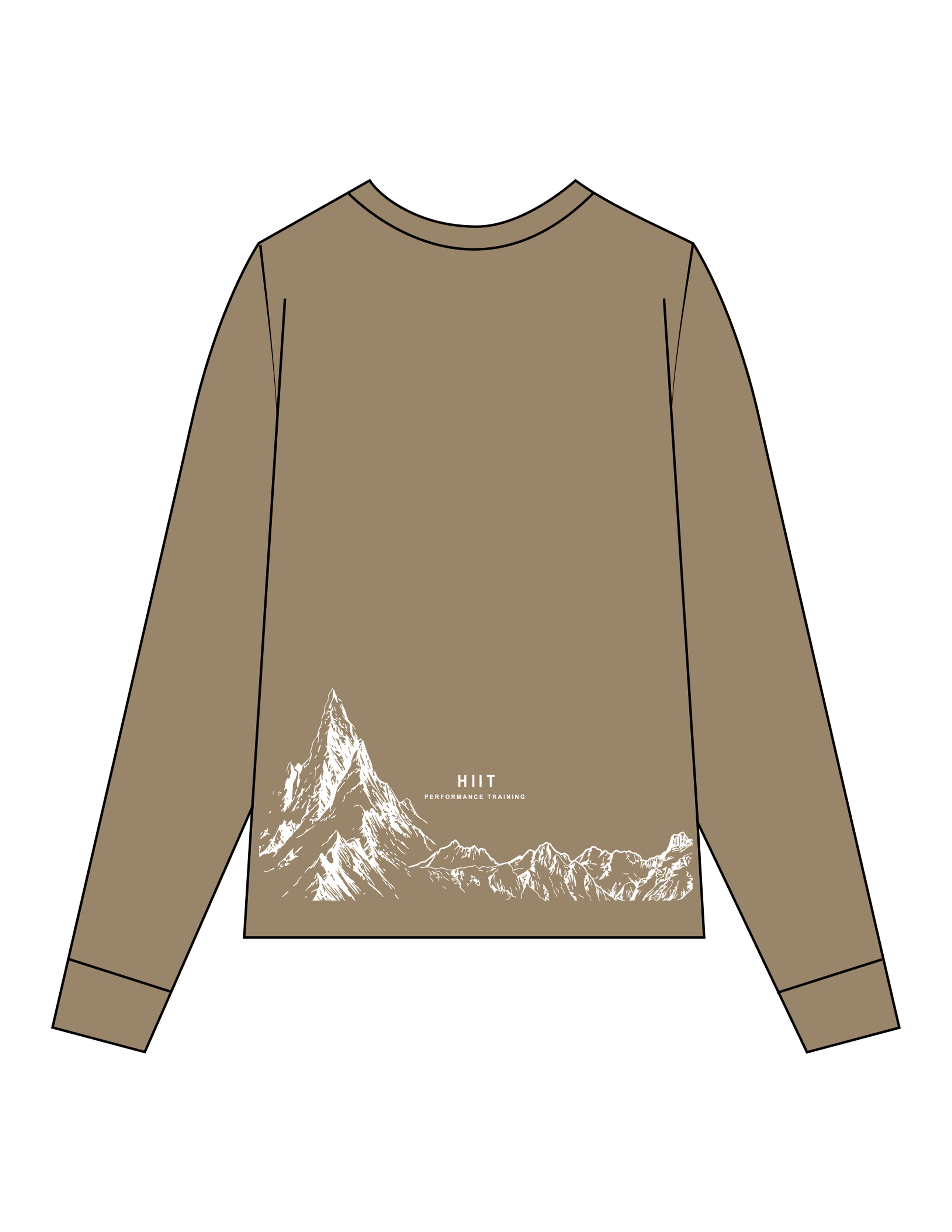 The Mens Long Sleeve - Sand - HIIT Performance - Left Chest Stacked & Back Image - Printed - White