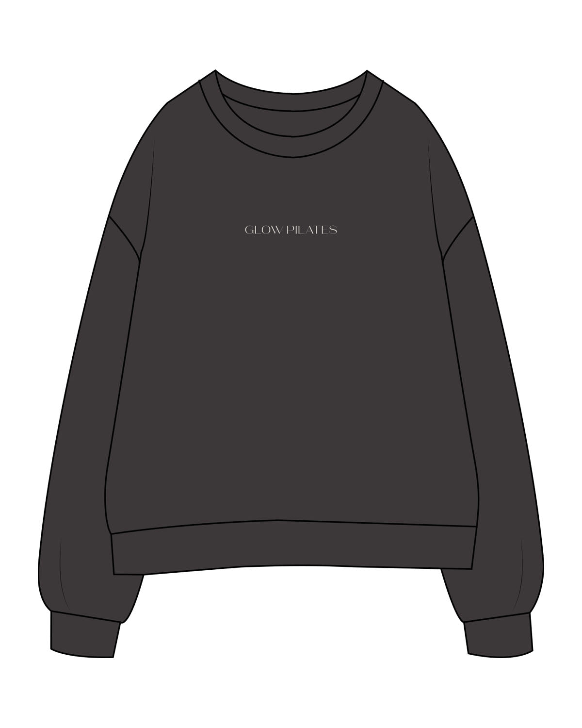 The Womens Crewneck - Washed Black - GlowPilates - Center Chest - Embroidered - Washed Bone