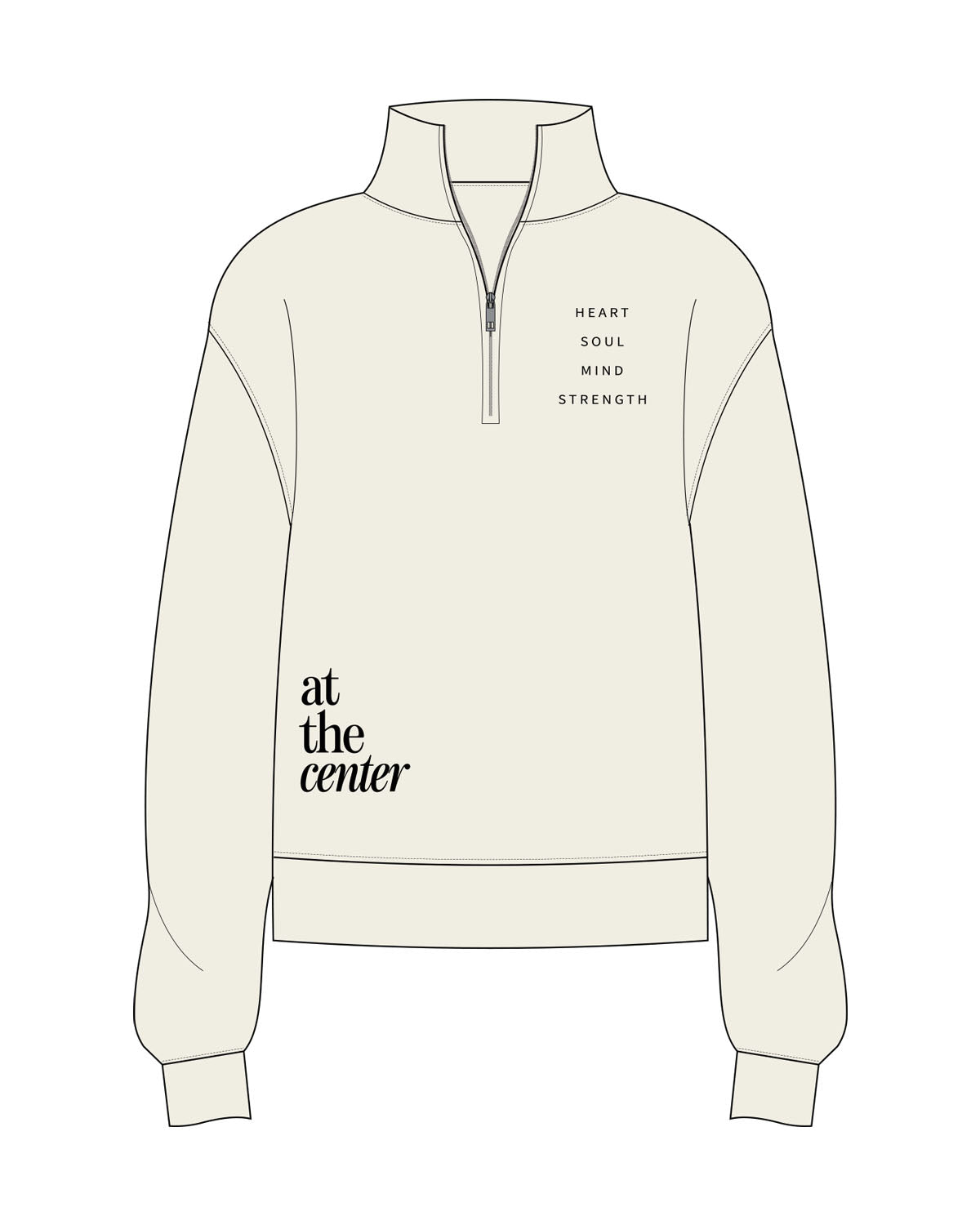 The Womens 1/4 Zip - Off White - Plum Creek Church - Left Chest & Right Lower Waist - Printed- Black
