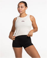 The Ribbed Crop Tank - Off White - BODYROK Employee - Center Chest - Embroidered - Bordeaux - (Windsor Wine - Pantone 19-1528 TCX)