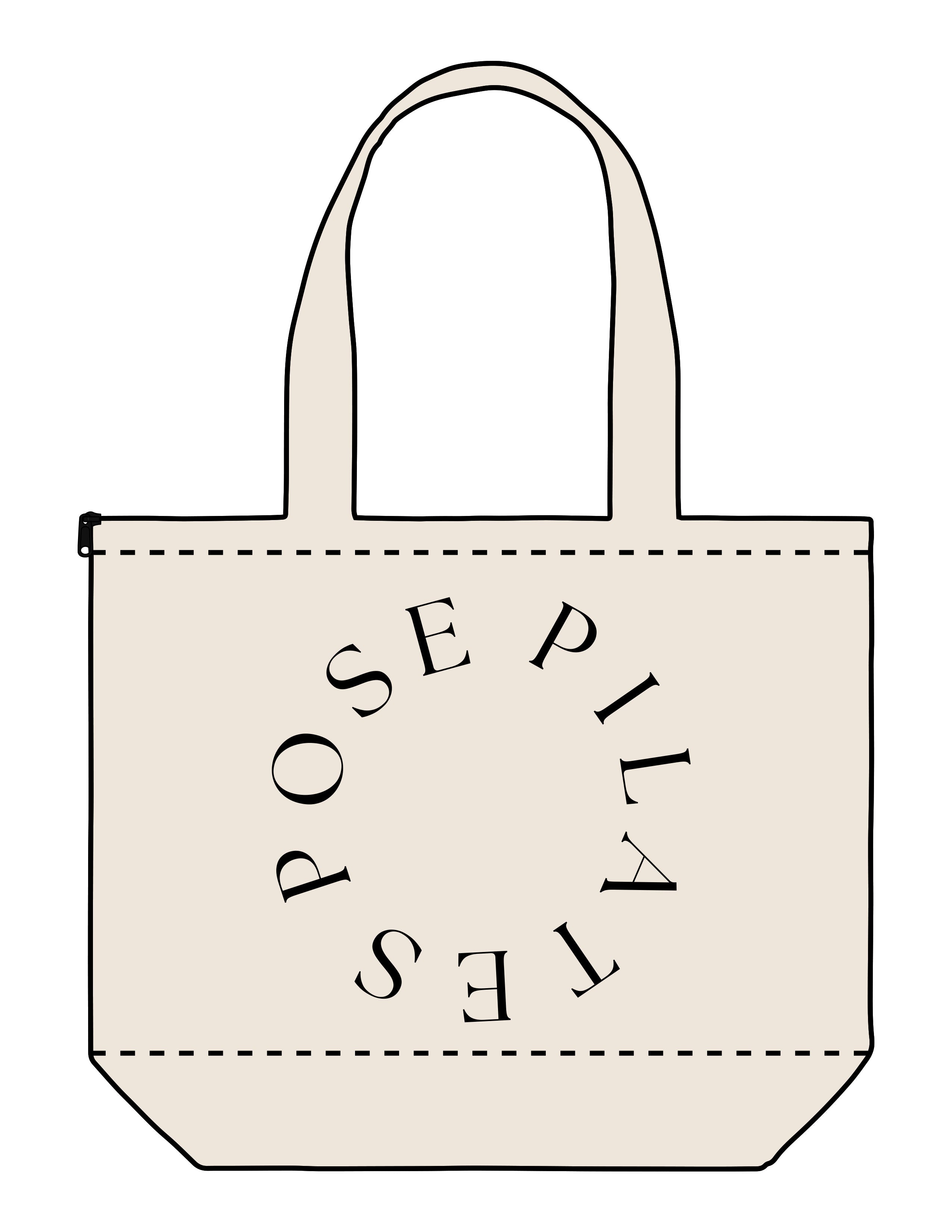 The Zipper Tote Bag - Natural - Pose Pilates - Center Body Round - Printed - Black