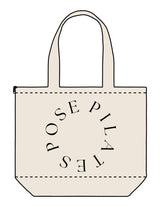 The Zipper Tote Bag - Natural - Pose Pilates - Center Body Round - Printed - Black