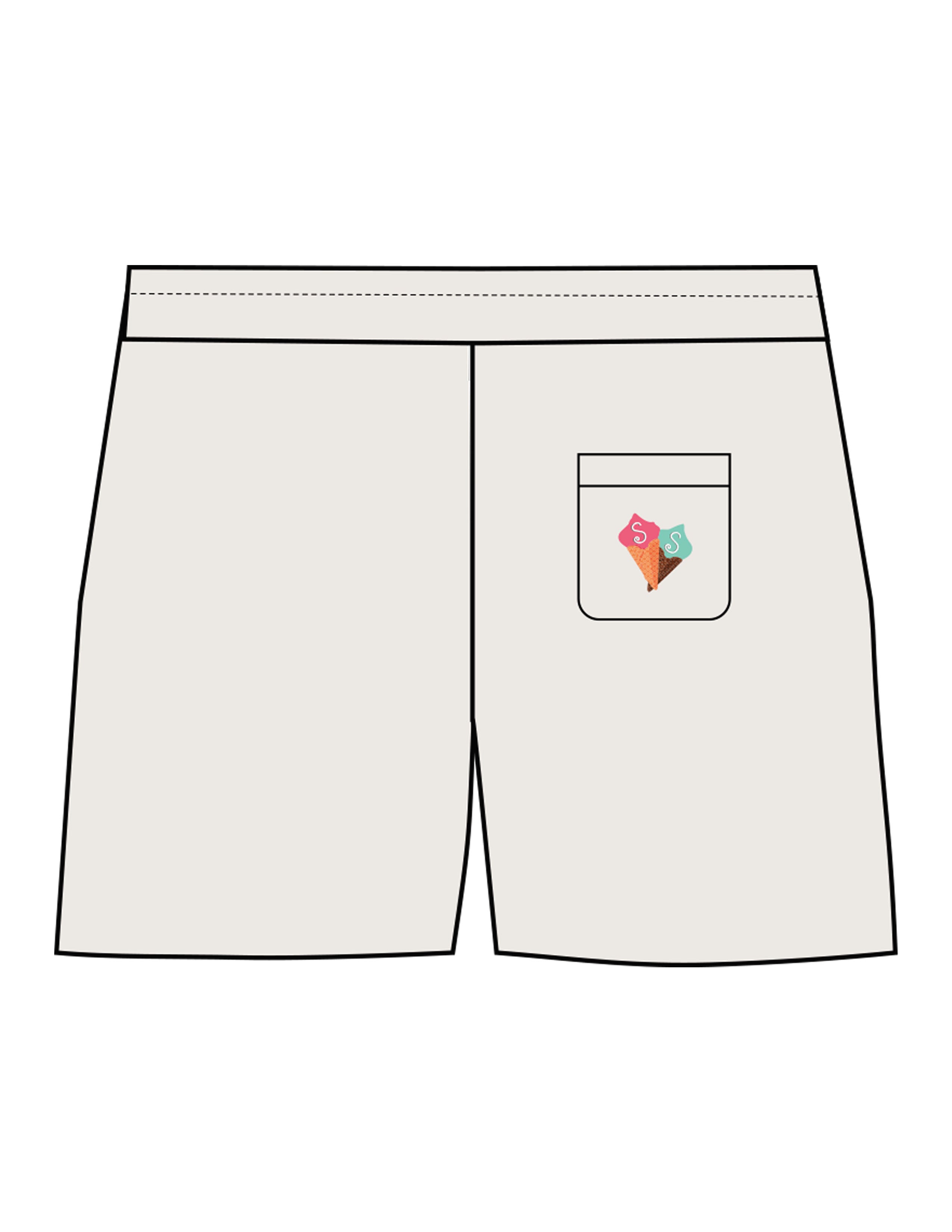 The Womens Sweat Shorts - Bone - Stowe Sweets - Back Pocket - Printed - Full Color