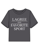 The Boxy Crop Tee - Charcoal - HiLo - Chest Stacked "LAGREE" & Back Neckline Round - Printed - White