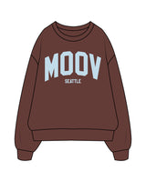 The Mens Crewneck - Chestnut - Moov Seattle - Center Chest Stacked - Printed - Baby Blue