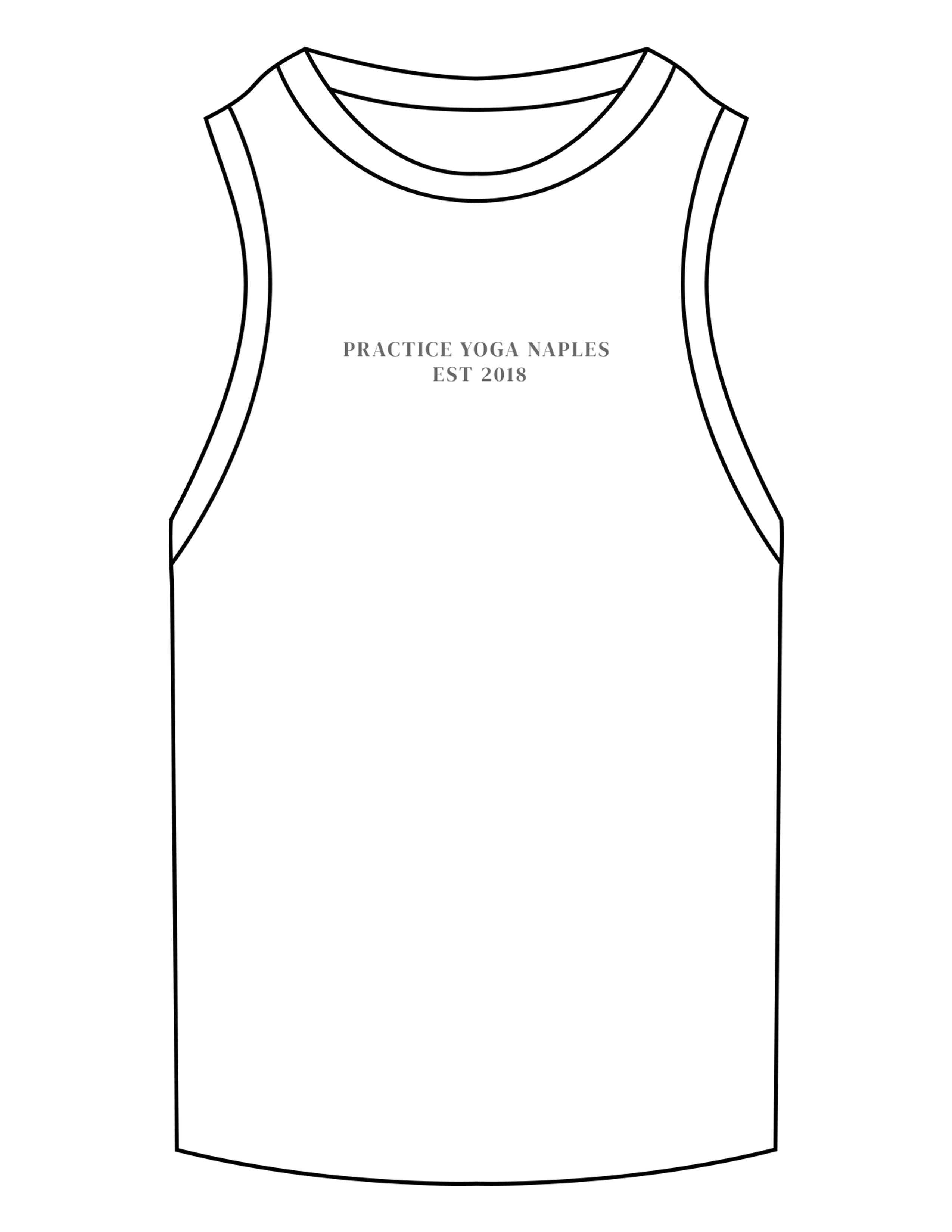 The Ribbed Full Length Tank - White - Practice Yoga - Center Chest Stacked - Embroidered - Charcoal