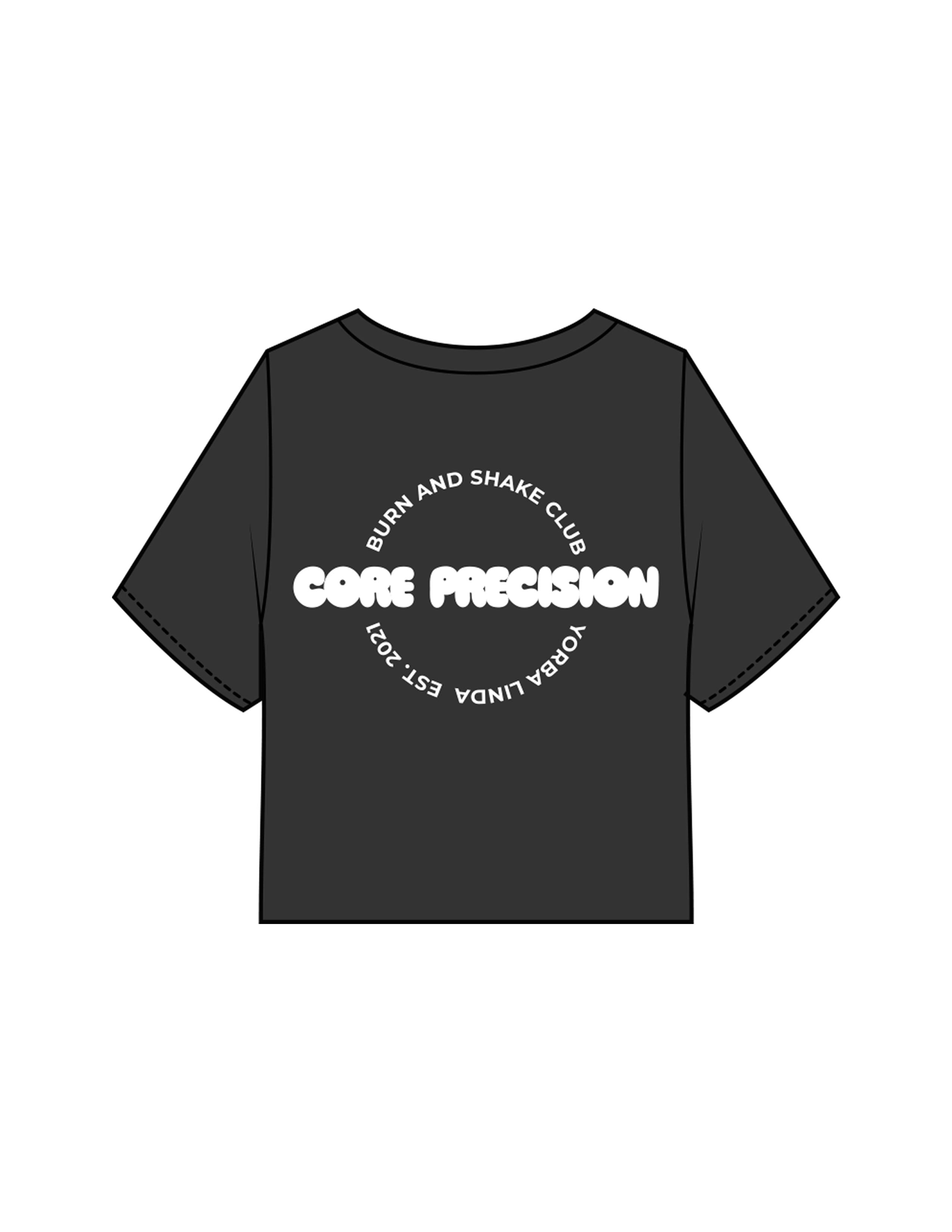 The Heavyweight Crop Tee - Washed Black - Core Precision - Left Chest & Center Back - Printed - White