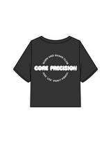 The Heavyweight Crop Tee - Washed Black - Core Precision - Left Chest & Center Back - Printed - White