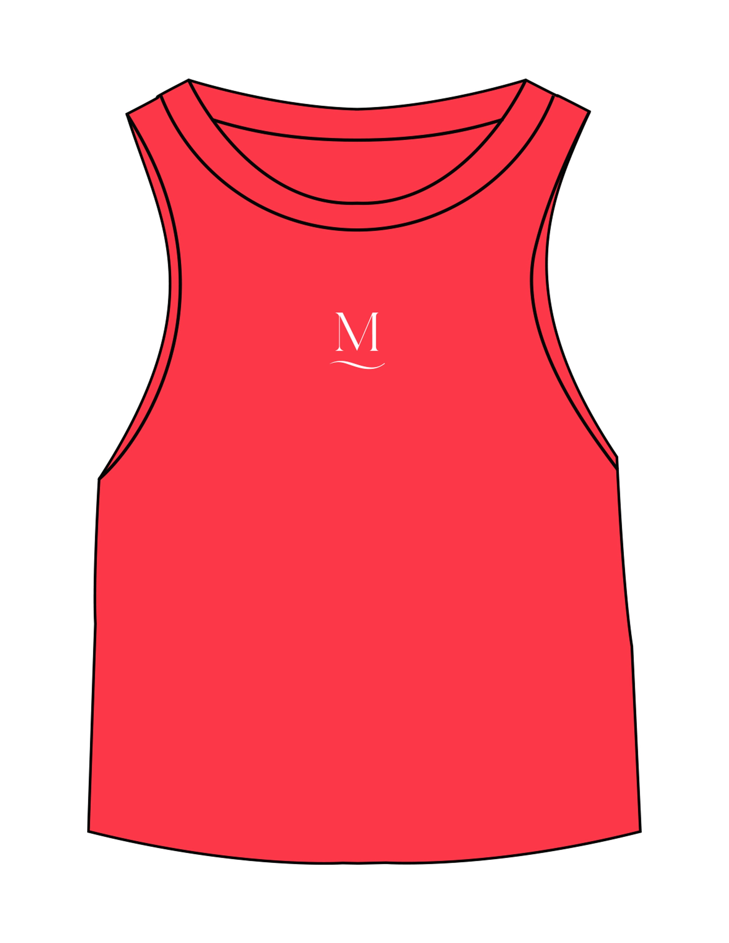 The Micro Rib Racer Crop - Red - Melt Hot Pilates - Center Chest Initial - Printed - White