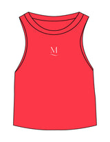 The Micro Rib Racer Crop - Red - Melt Hot Pilates - Center Chest Initial - Printed - White