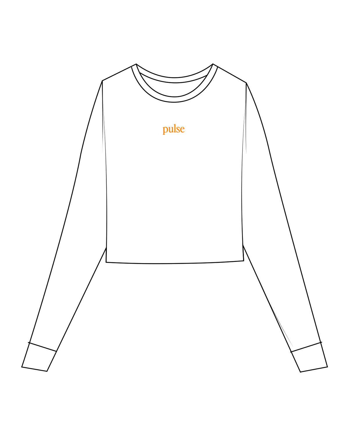 The Micro Rib Crop Long Sleeve - White - Pulse Lagree Fitness - Center Chest - Printed - Orange (fe8501)