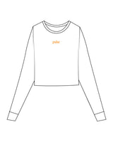 The Micro Rib Crop Long Sleeve - White - Pulse Lagree Fitness - Center Chest - Printed - Orange (fe8501)