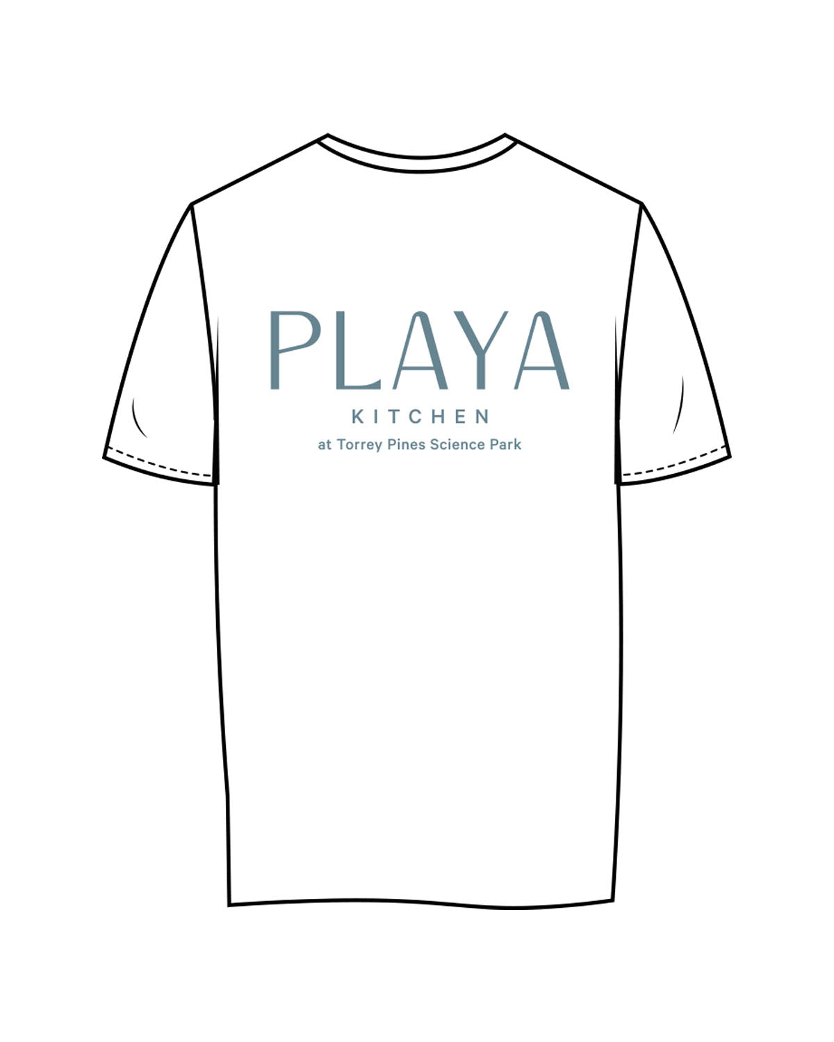 The Womens Tee - White - Playa Kitchen - Left Chest Stacked & Center Back Stacked - Printed - Light Blue