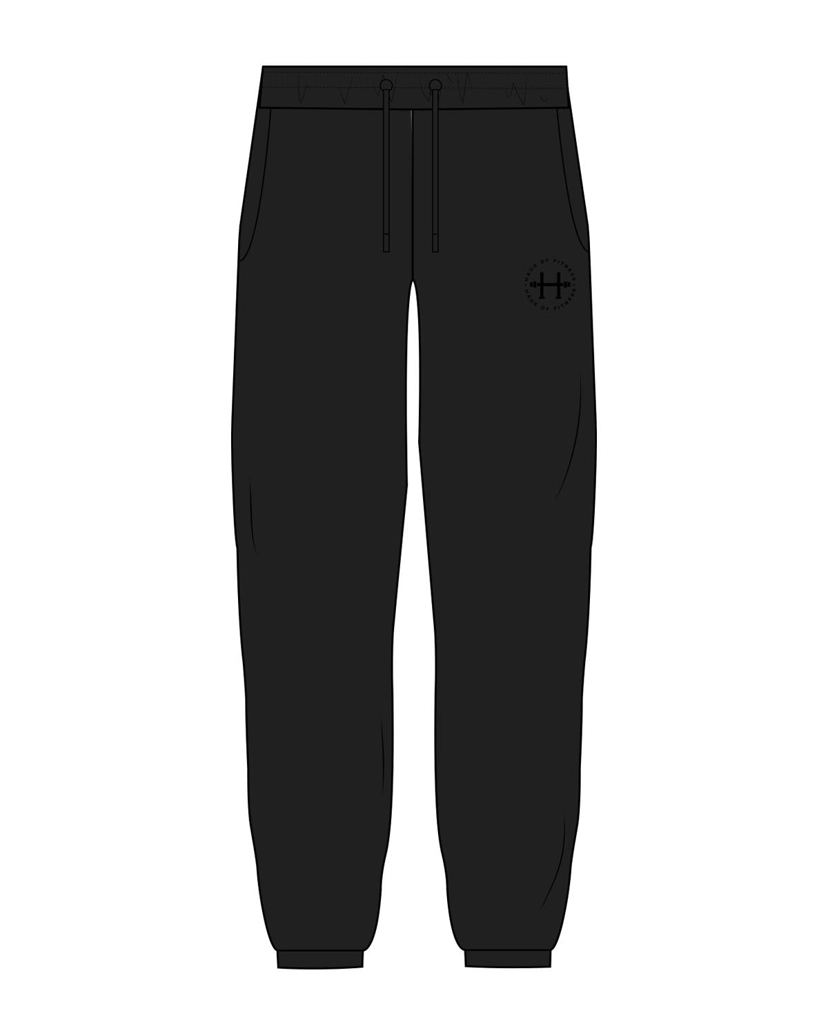 The Mens Classic Sweatpants - Black - Haus of Fitness - Left Leg - Printed - Tone on Tone