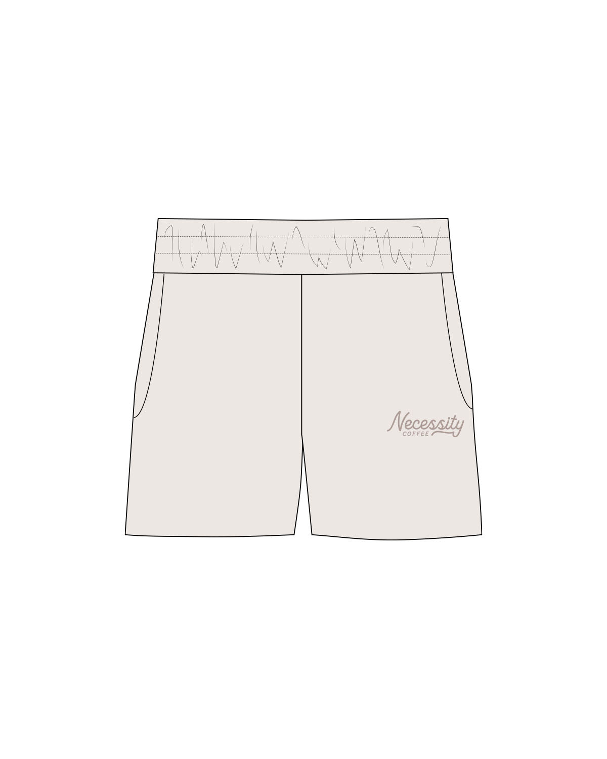 The Womens Sweat Shorts - Bone - Necessity Coffee - Left Leg - Embroidered - Tone on Tone