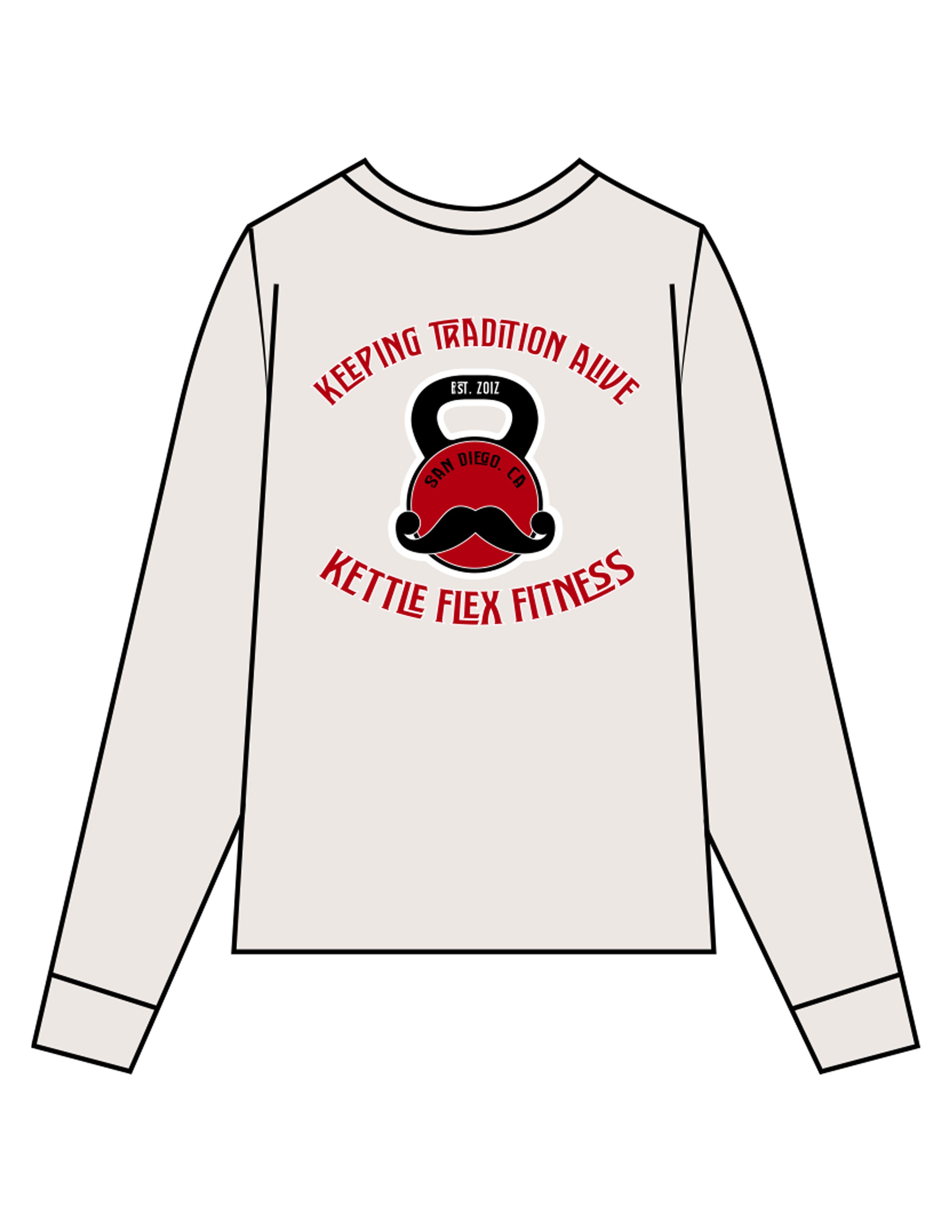 The Mens Long Sleeve - Bone - KettleFlex - Center Chest & Back Stacked - Printed - Full Color